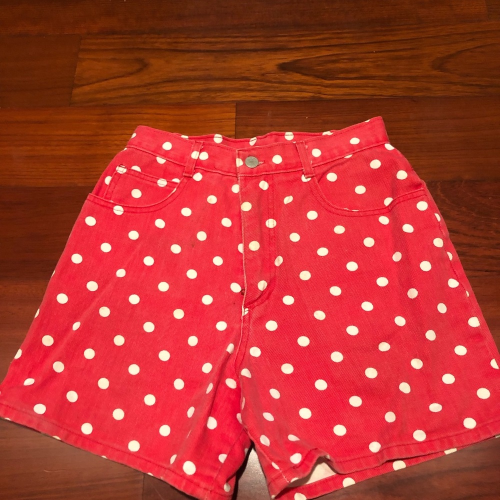 Woman’s Red Denim Shorts w/ White Poka Dots size 6